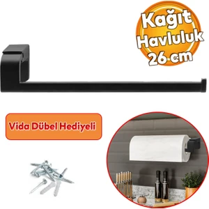 Banyo Lavabo Mutfak Aparat Uzun Kağıt Havluluk Standı Kağıtlık 26 cm Paslanmaz Metal Sağlam Siyah