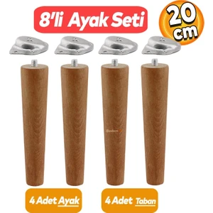 Ünite Masa Puf Sehpa Tabure Ahşap Ayak Mobilya Ayağı M8 Civata 20 cm Ayak+Bağlantı Aparatı 8'li Set