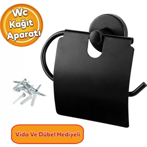 Kapaklı Wc Kağıt Standı Sağlam Kaliteli Siyah Tuvalet Kağıtlık Aparat Paslanmaz Metal