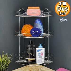 Banyo Duş Rafı Şampuanlık Köşelik Oval Krom 3 Katlı Malzemelik Organizer Düzenleyici Mutfak Eşya Rafı