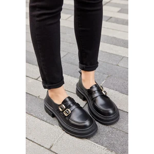 Belly Siyah Hakiki Deri Kalın Tabanlı Kadın Loafer