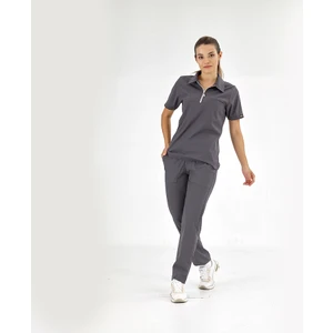 Çizgi Medikal Polo Lüks Kaliteli Likralı Doktor Hemşire Forması Scrubs Füme