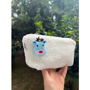 Sumicorn Design Yılbaşı Geyik Peluş Yıkanabilir Fermuarlı Kareli Astarlı Kalemlik Kalem Kutusu Cüzdan Makyaj Çantası