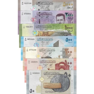 Emir Collection Suriye 50-100-200-500-1000-2000-5000 Pound 7 Li Tam Set Yabancı Kağıt Para, "çil"
