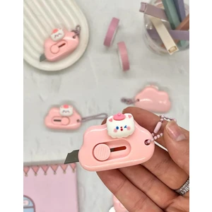 Kağıt Gemi Dükkan Sevimli Şapkalı Kedi Pembe Mini Maket Bıçağı / Sanat Bıçağı / Bullet Journal / Scrapbook/Falçata