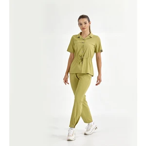 Çizgi Medikal Retro Lüks Kaliteli Likralı Doktor Hemşire Forması Scrubs Antep Fıstığı