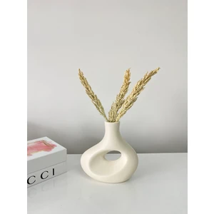 Stilin Bu Seramik Asimetrik Vazo H21 cm ( Kırık Beyaz )