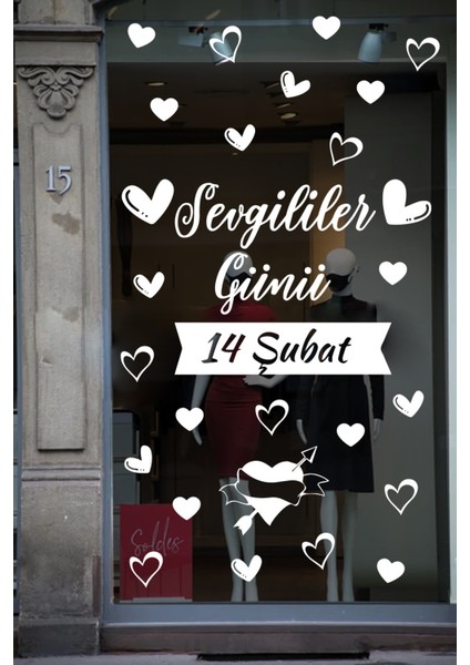 Happy Valentine's Day Sevgililer Günü Sticker Kalp, Love, I Love You Cam, Duvar Sticker Etiket Seti