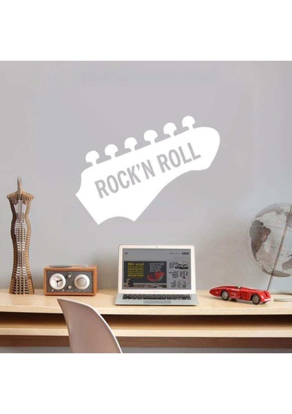 Rock'n Roll Music Dekoratif Genç Odası Duvar Sticker, Çıkartma Beyaz