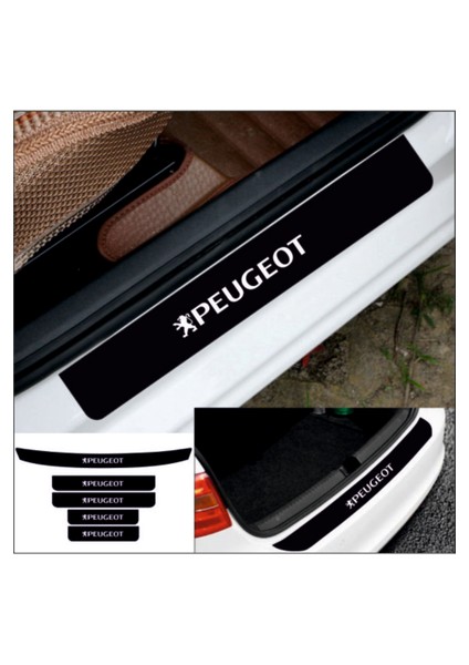 Peugeot 301 İçin Uyumlu Aksesuar Bagaj ve Oto Kapı Eşiği Sticker Piano Black Set