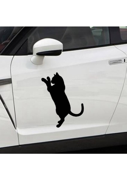 Komik Kedi Tasarım Çıkarılabilir Su Geçirmez Oto Sticker 2 Parça 14*18 cm