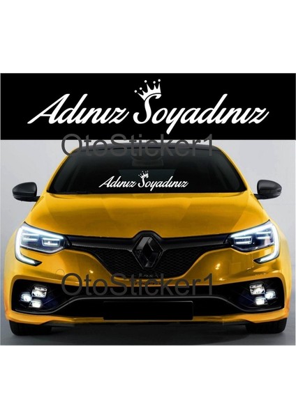 Size Özel Isim Taçlı Oto Cam Yazı Sticker Beyaz 58*15 cm