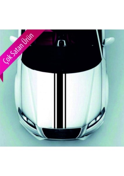 Oto Ön Kaput Çift Ince Çizgili Şerit Sticker Siyah 118*10-118*3 cm
