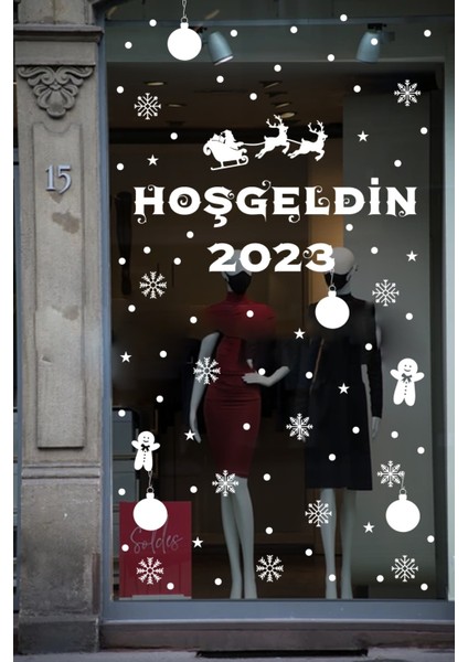 Hoşgeldin 2023 Yılbaşı Happy New Year Sticker Çıkartma Süsü Yeni Yıl Parti Cam Noel Ağacı Kar Tanesi