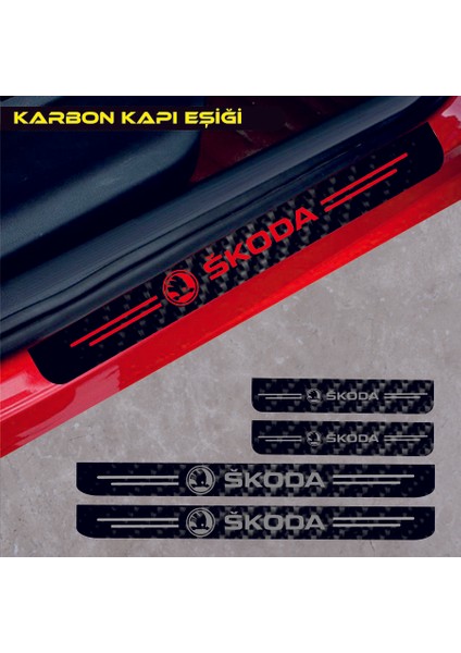 Skoda Octavia İçin Uyumlu Aksesuar Oto Kapı Eşiği Sticker Karbon 4 Adet