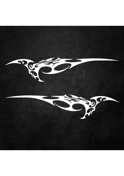 Özel Tasarım Alevli Rüzgar Sağ Sol Takım Oto Sticker Beyaz 100*20 cm