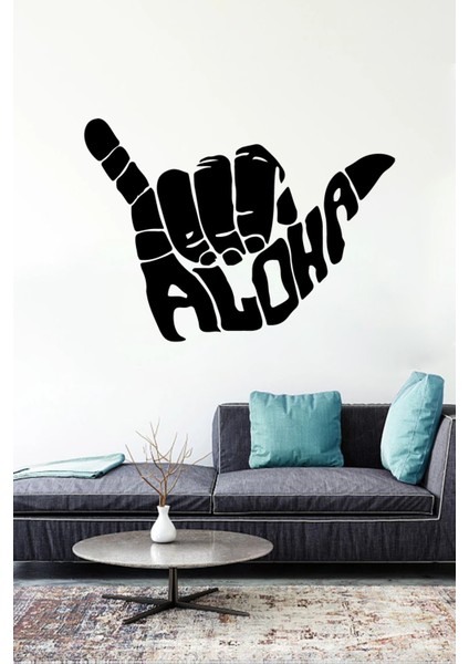 Aloha El Illustration Duvar Sticker Yapıştırma (Sudan ve Nemden Etkilenmez)