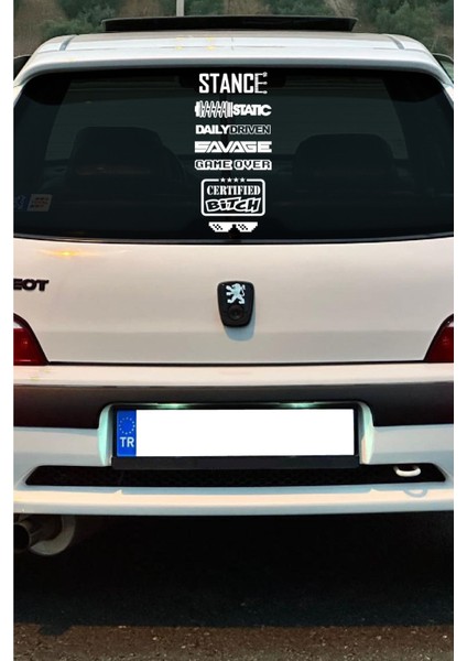 Oto Arka Cam Sticker Model 23 Ingilizce Beyaz 40*20 cm modelleri