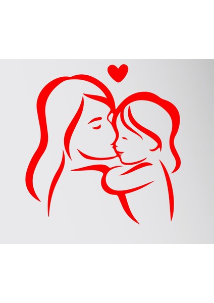 Anneler Gününe Özel Anne ve Bebek Duvar Sticker Kırmızı