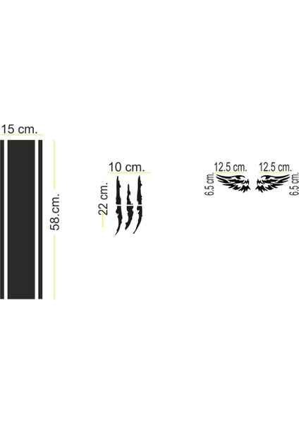 Oto Kaput-Far-Yan Ayna Sticker Set 3 Lü 58*15 Cm/1 Adet - 22*10 Cm/1 Adet - 12,5*6,5 Cm/sağ-Sol fiyatları