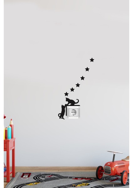 Priz Kedi Sticker Set Siyah Kedi Yıldız Etiket Duvar Sticker fırsatları