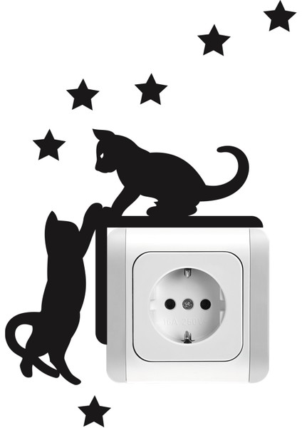 Priz Kedi Sticker Set Siyah Kedi Yıldız Etiket Duvar Sticker indirimleri