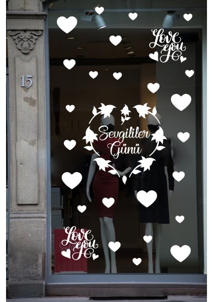 Happy Valentine's Day Sevgililer Günü Sticker Kalp, Love, I Love You Cam, Duvar Sticker Etiket Seti