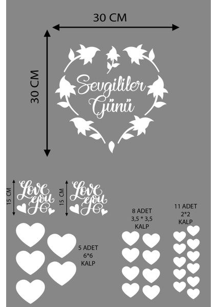 Happy Valentine's Day Sevgililer Günü Sticker Kalp, Love, I Love You Cam, Duvar Sticker Etiket Seti fiyatları