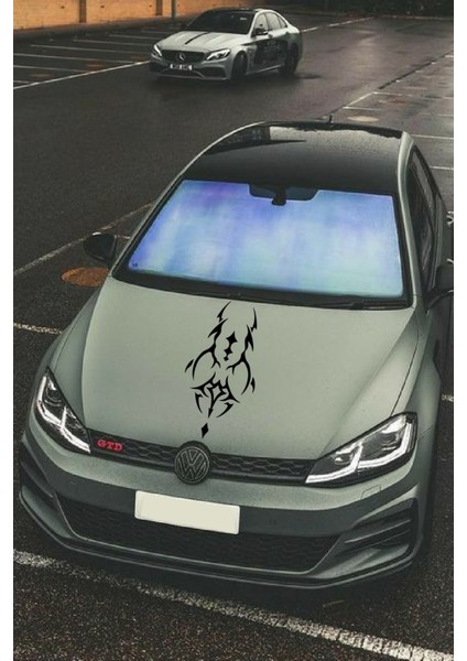 Oto Kaput Şerit Sticker Dövme Tasarımlı Siyah 25*60 cm