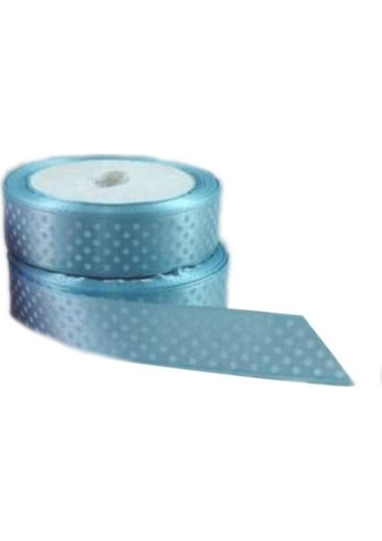 Saten Kurdele Benekli Puantiyeli Kurdele 2 cm - 10 Metre Mavi