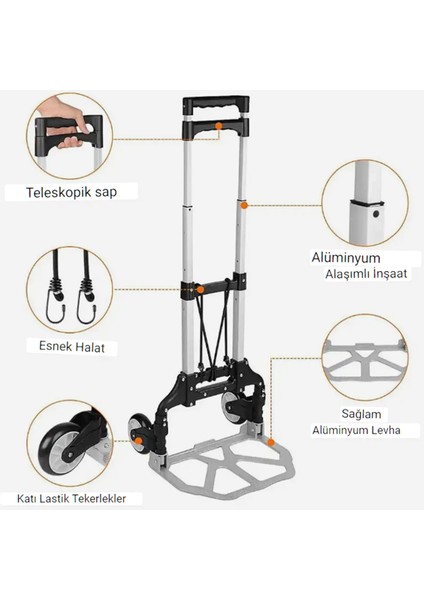 Katlanır Portatif Taşıma Aracı Koli Yük Paket El Arabası 80KG Kapasiteli
