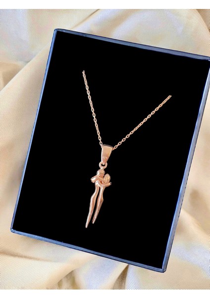 Sarılan Çift Rose Rengi Tasarım 925 Ayar Gümüş Kolye