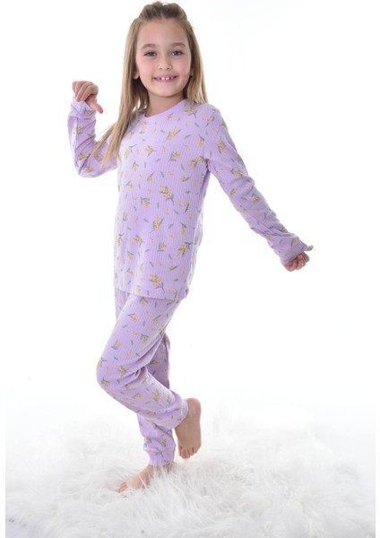 Lila Çiçekli Alt Üst Cocuk Pijama Takımı