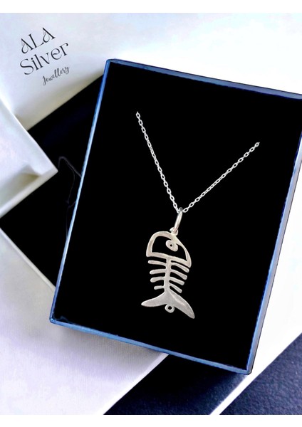 Alâ Silver Jewellery Balık Kılçığı Unisex Tasarım 925 Ayar Gümüş Kolye