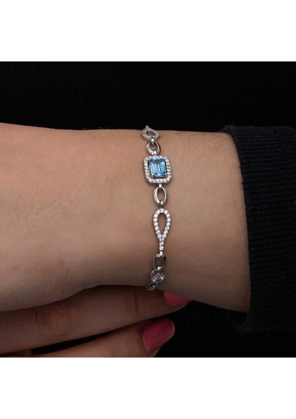 Gümüş Baget Turkuaz Taşlı Kadın Bileklik modelleri