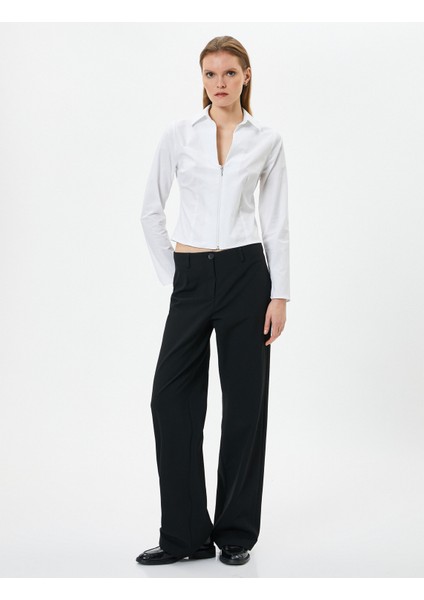 Fermuarlı Gömlek Uzun Kollu Pamuklu Slim Fit