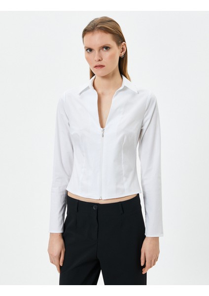 Fermuarlı Gömlek Uzun Kollu Pamuklu Slim Fit