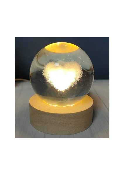 Comfoni Dekoratif Kalp Tasarımlı Ahşap Altlıklı Işıklı Cam Küre 6cm