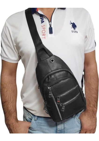 LD248 Deri Çift Taraf Askılı Göğüs Çantası Bodybag
