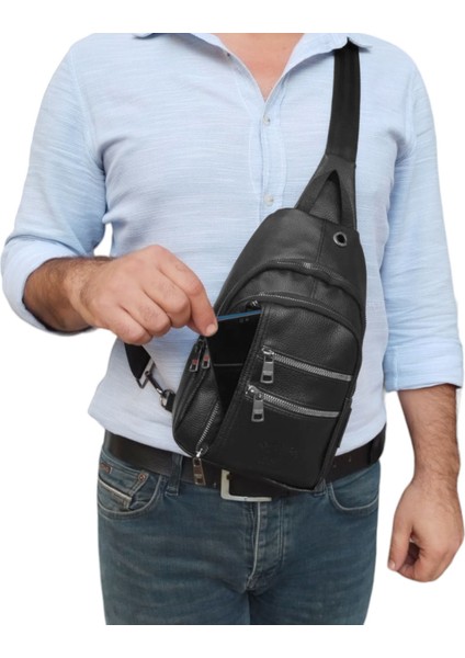 LD248 Deri Çift Taraf Askılı Göğüs Çantası Bodybag