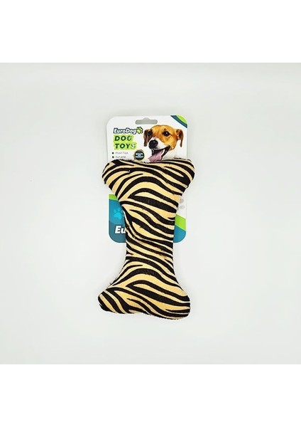 Zebra Desenli Kemik Şekilli Peluş Köpek Oyuncağı 17X8 cm