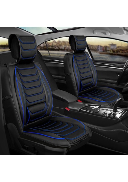 Fiat Egea Cross Uyumlu Yarı Deri Oto Koltuk Kılıfı Ön/arka Set Asya Series (Siyah-Mavi)