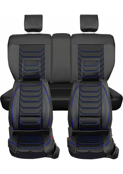 Fiat Egea Cross Uyumlu Yarı Deri Oto Koltuk Kılıfı Ön/arka Set Asya Series (Siyah-Mavi)