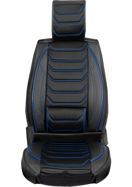 Fiat Egea Cross Uyumlu Yarı Deri Oto Koltuk Kılıfı Ön/arka Set Asya Series (Siyah-Mavi)