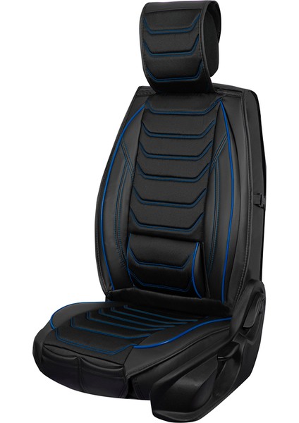 Fiat Egea Cross Uyumlu Yarı Deri Oto Koltuk Kılıfı Ön/arka Set Asya Series (Siyah-Mavi)