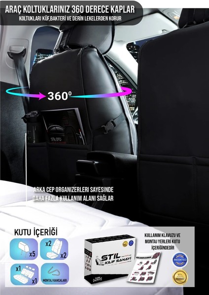 renault Clio 5 Uyumlu Yarı Deri Oto Koltuk Kılıfı Ön/arka Set Asya Series (Füme)