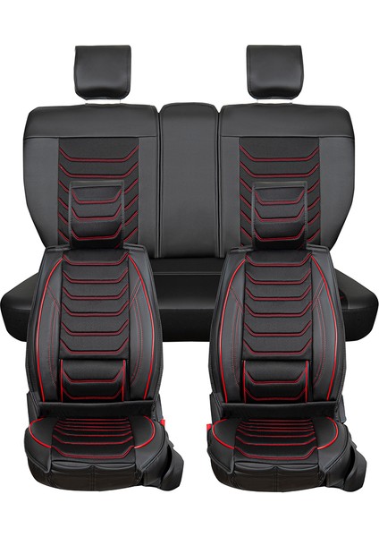 Fiat Egea Cross Uyumlu Yarı Deri Oto Koltuk Kılıfı Ön/arka Set Asya Series (Siyah-Kırmızı)