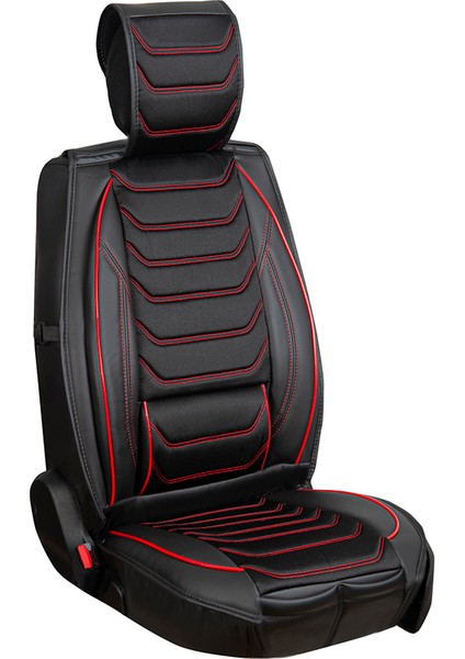 renault Clio 4 Uyumlu Yarı Deri Oto Koltuk Kılıfı Ön/arka Set Asya Series (Siyah-Kırmızı)