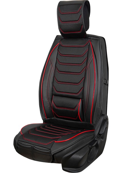 renault Clio 4 Uyumlu Yarı Deri Oto Koltuk Kılıfı Ön/arka Set Asya Series (Siyah-Kırmızı)