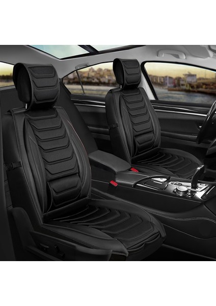 Fiat Egea Cross Uyumlu Yarı Deri Oto Koltuk Kılıfı Ön/arka Set Asya Series (Siyah)